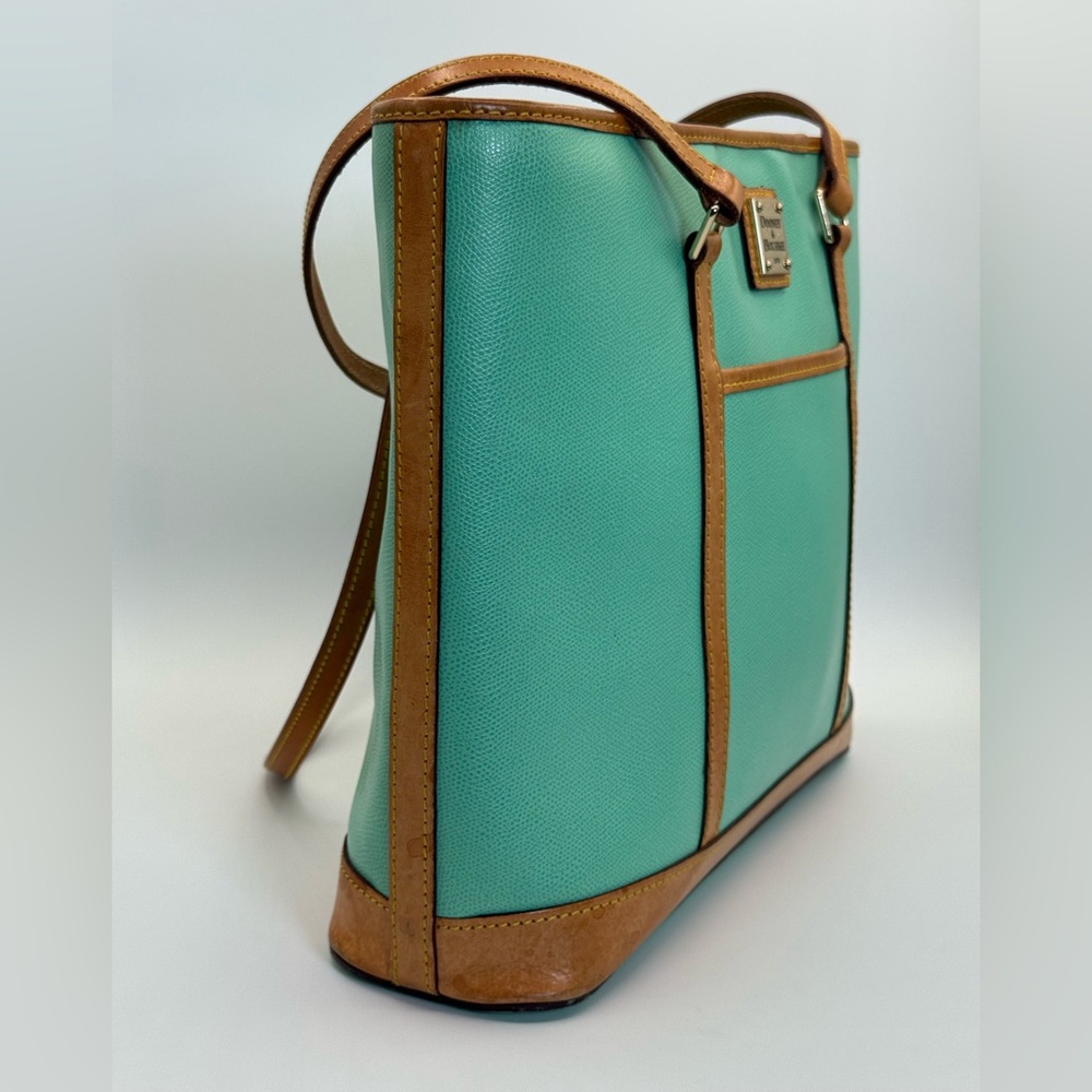 VTG Dooney & Bourke Bone Pebbled Leather Turquoise Cynthia Tote Shoulder Bag - Picture 6 of 17